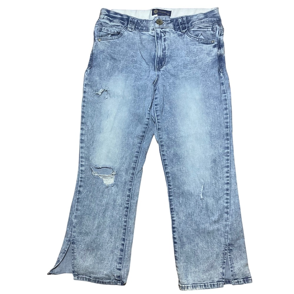 Democracy Absolution Womens 12 Light Wash Distressed Crop Straight Jeans